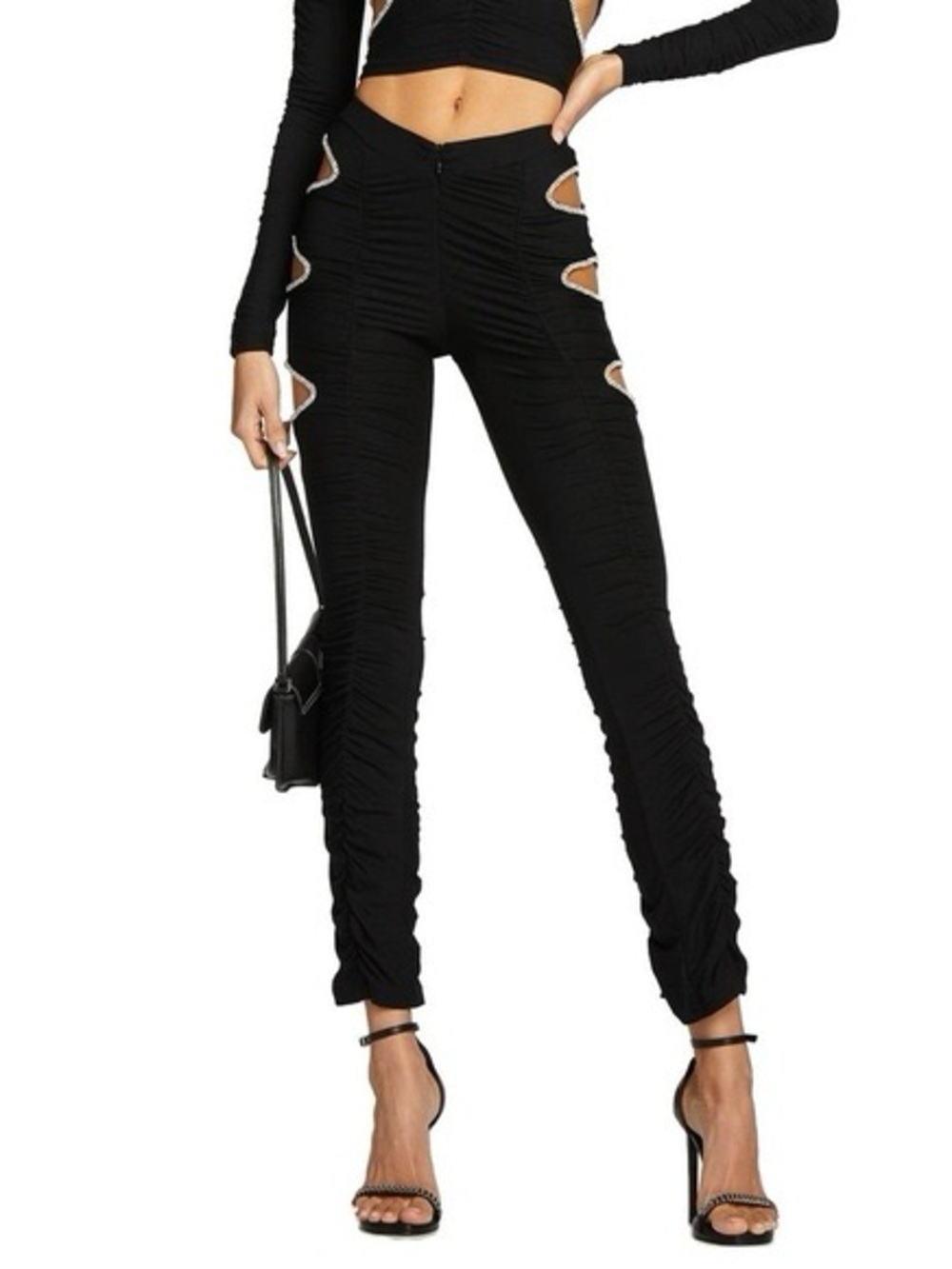 I.AM.GIA LOVEDOLL RHINESTONE DIAMOND RUCHED SKINNY PANTS BLACK SIZE M